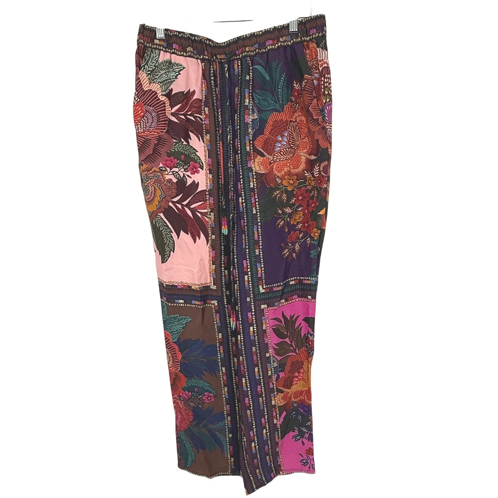 Farm Rio Floral Patchwork Wide Leg Pants Womens Medium Multicolor Excellent